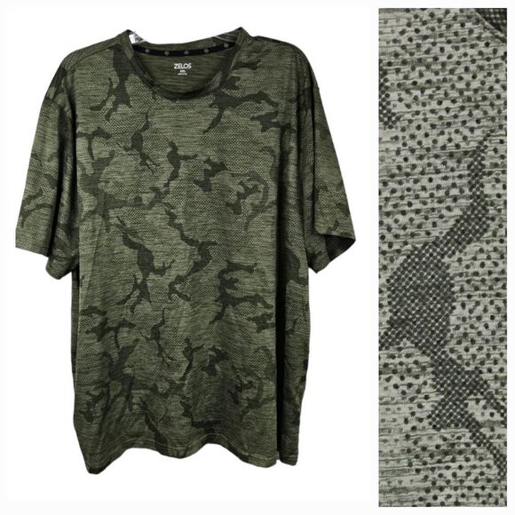 Zelos Green Camo Jacquard Workout Short Sleeve T Shirt Mens XXL Active Tee Gym - Picture 1 of 9